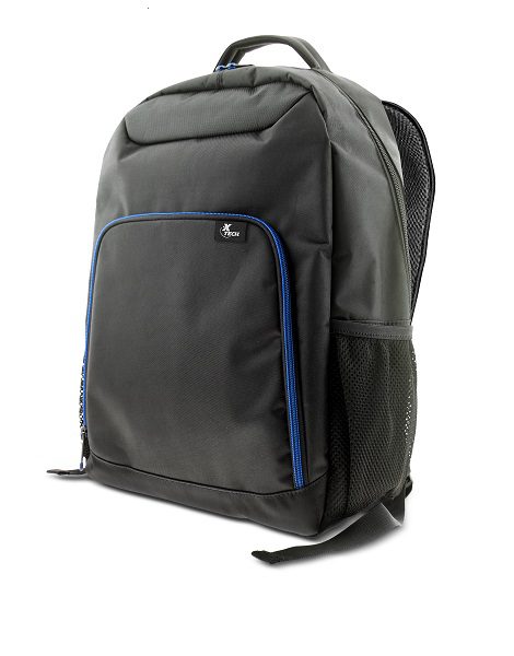 Xtech XTB-211 Mochila para laptop- 15.6" - Poliéster - Color Negro con detalles en azul - Bolsillo frontal para accesorios con organizador interior - Bolsillo de malla laterales