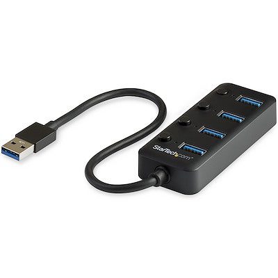 USB Hub StarTech.com Hub Ladrón USB 3.0 4 Puertos - USB-A a USB 3.0 Tipo A con Interruptores Individuales de Encendido/Apagado - USB 3.2 Gen 1 SuperSpeed 5Gbps - Alimentado por el Bus USB - Portátil - Cable de 25cm