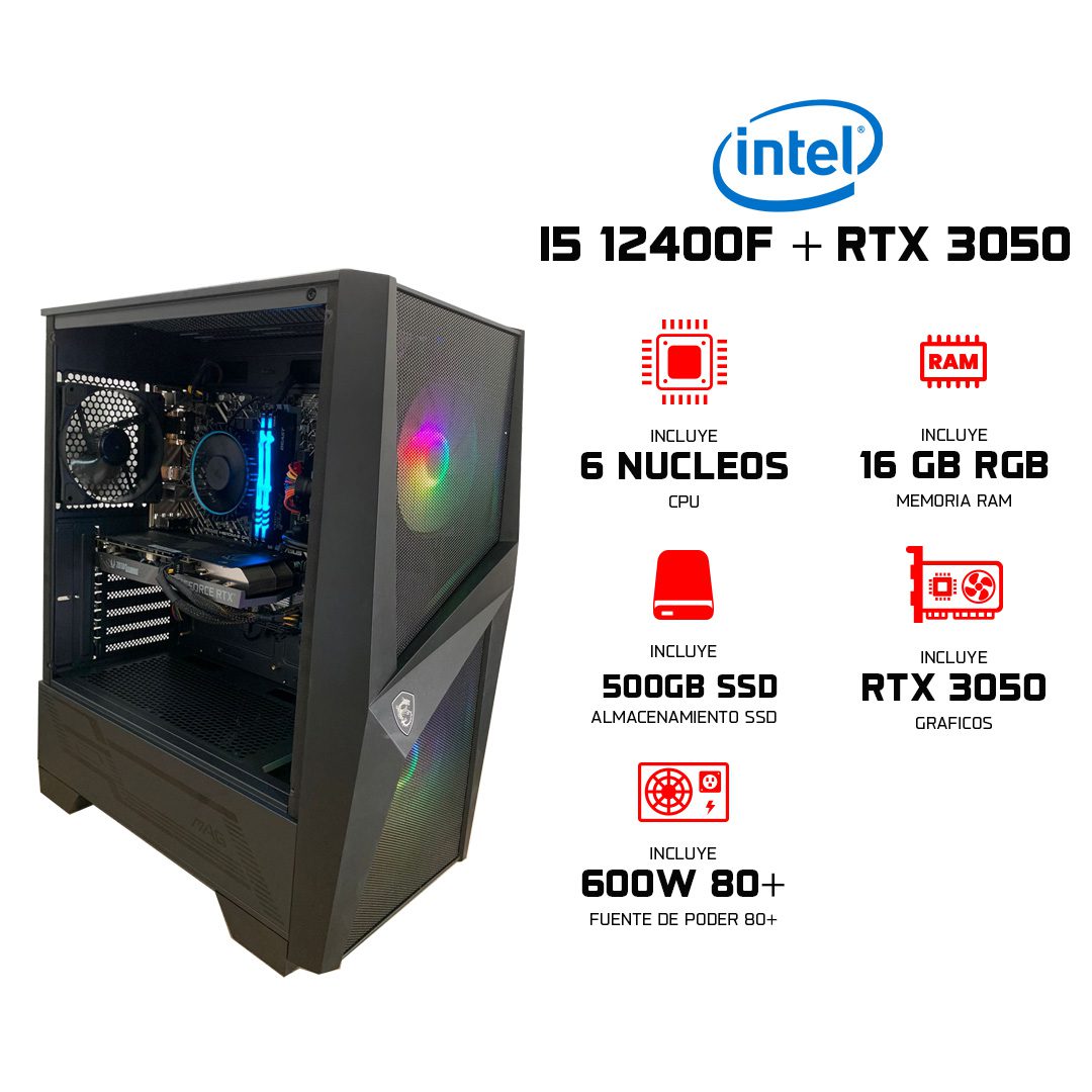 ELITE PC GAMER - Intel I5 12400 , RTX 3050 8GB, 16GB RAM RGB, 500GB SSD