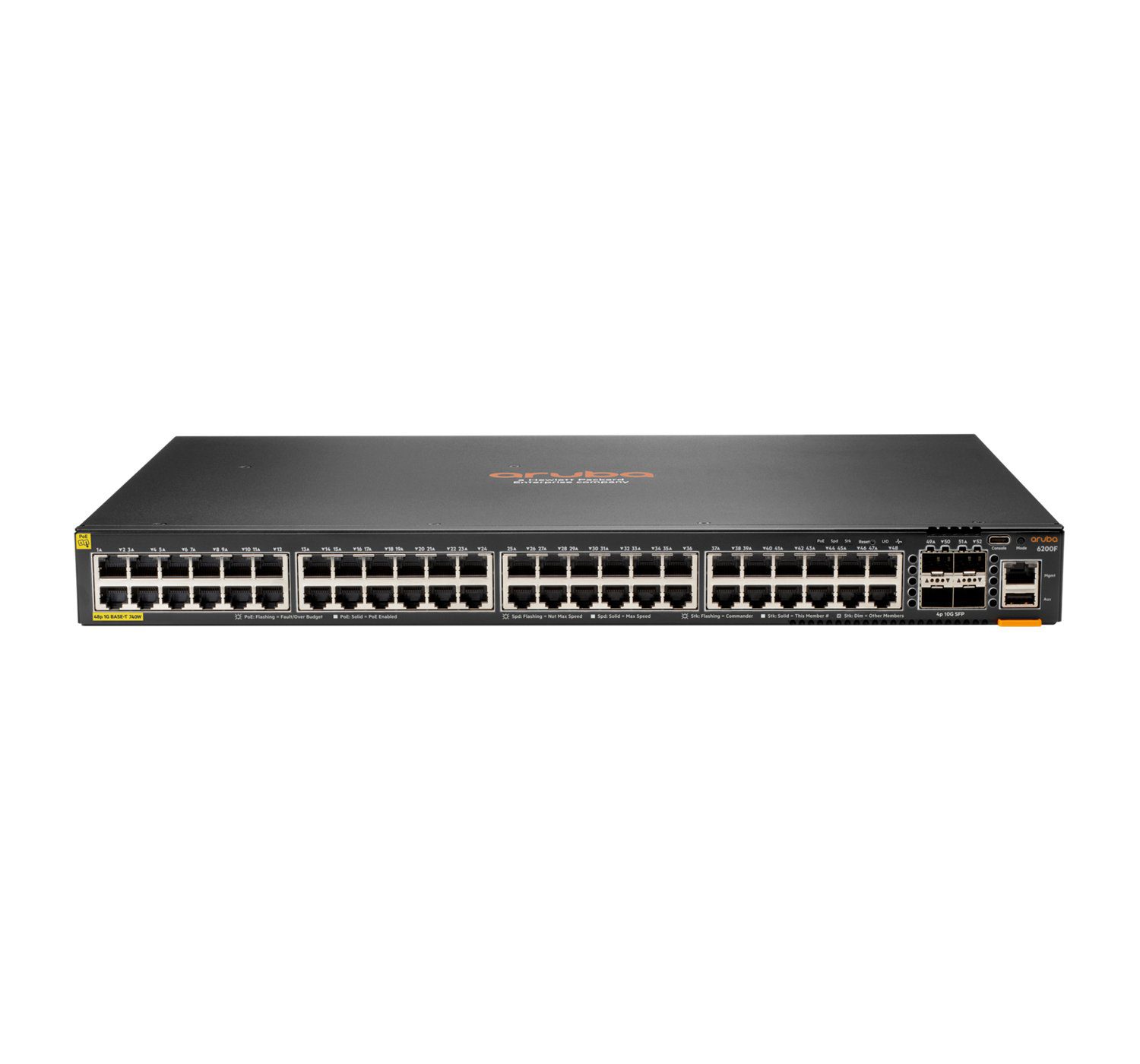 79268835_2749854243.jpg HPE Networking 6200F 48G Class4 PoE 4SFP+ 370W Switch - Conmutador - L3 - Gestionado - 48 x 10/100/1000 (PoE+) + 4 x 1 Gigabit / 10 Gigabit SFP+ - montaje en rack - PoE+ (370 W) - 100 - 120/200 - 240 V CA - - en Elite Center