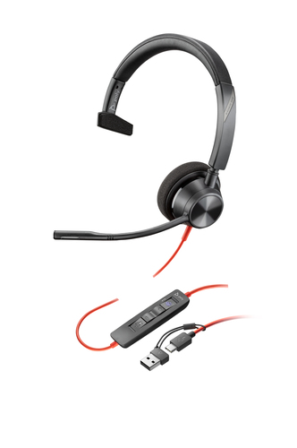 HP Poly Auriculares monoaurales Poly Blackwire 3310 con certificación Microsoft Teams USB-C + Adaptador USB-C/A HP Poly Auriculares monoaurales Poly Blackwire 3310 con certificación Microsoft Teams USB-C + Adaptador USB-C/A - Imagen 1