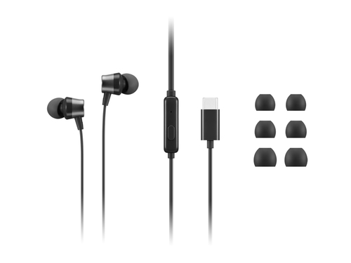 Lenovo – Headphones with microphone – Para Computer / Para Cellular phone / Para Game console / Para Home audio / Para Phone / Para Tablet – Wired Lenovo 4XD1J77351 auricular y casco Auriculares Alámbrico Dentro de oído Oficina/Centro de llamadas USB Tipo C Negro - Imagen 1