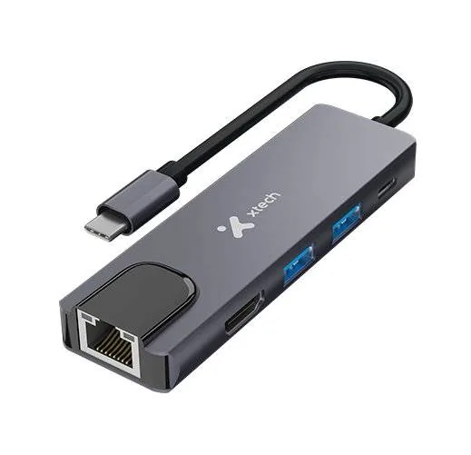 Hub USB-C Xtech XTC-572 5 en 1 HDMI 4K Ethernet USB 3.0 PD 100W Multipuerto