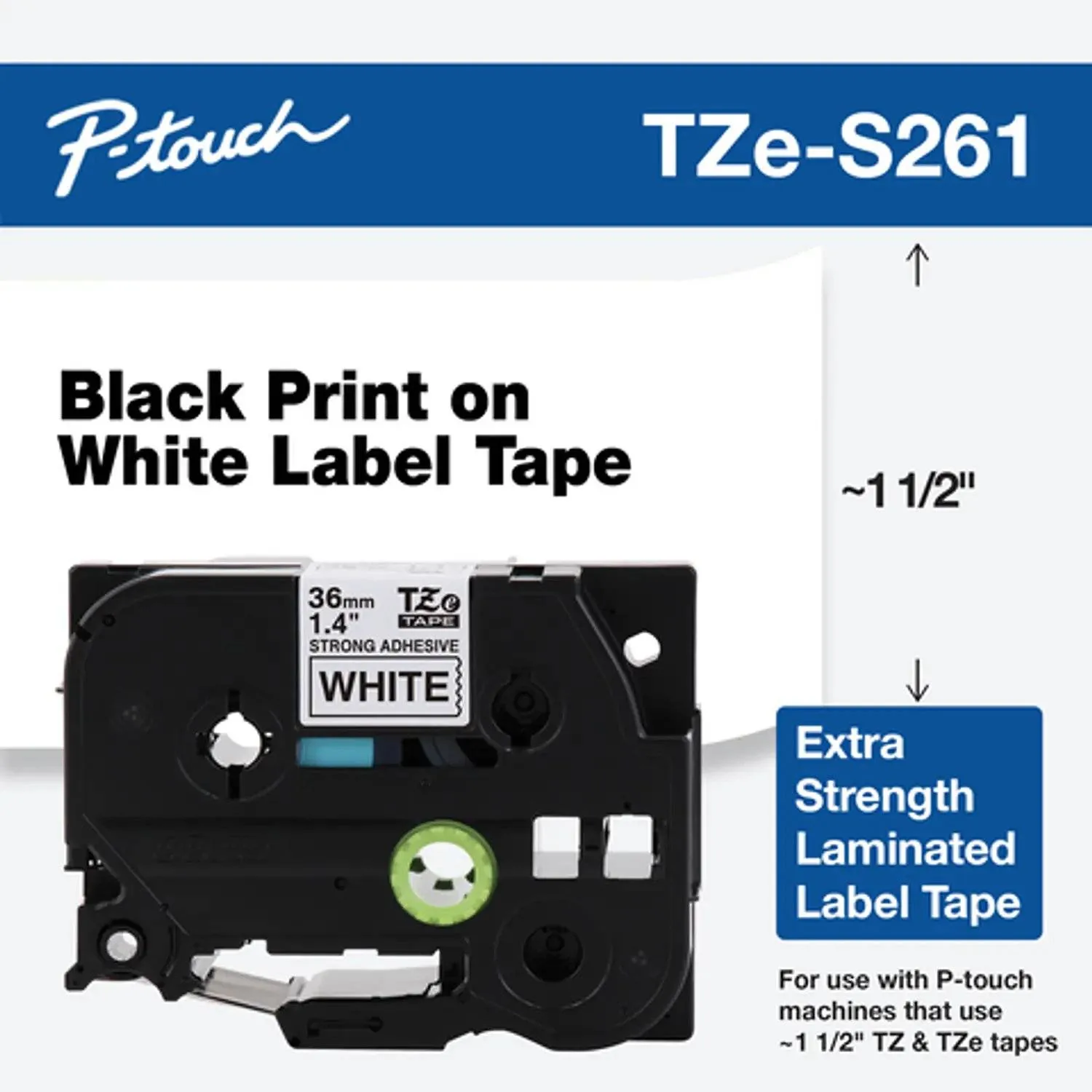 Brother – Print ribbon TZE-S261G 36mm fo Cinta de Etiquetado Laminada Brother TZe-S261, 36mm x 8mts, Negro sobre blanco - Imagen 1