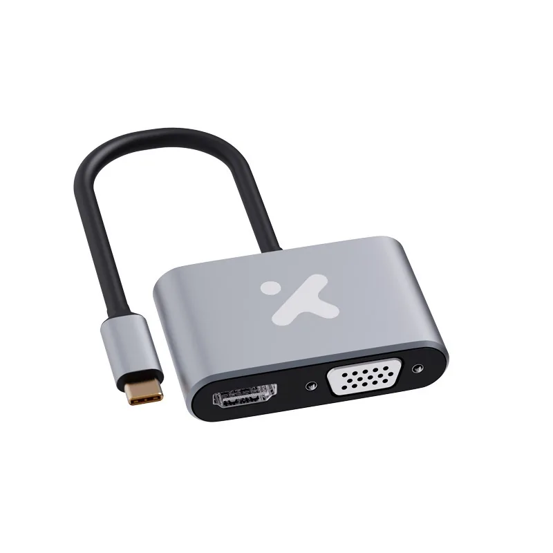 Xtech – Video adapter – USB Type C – HDMI female VGA female – Aluminum – 2 in 1 XTC-542 Adaptador Multipuerto Xtech XTC-542, USB-C a HDMI y VGA, Aluminio - Imagen 1