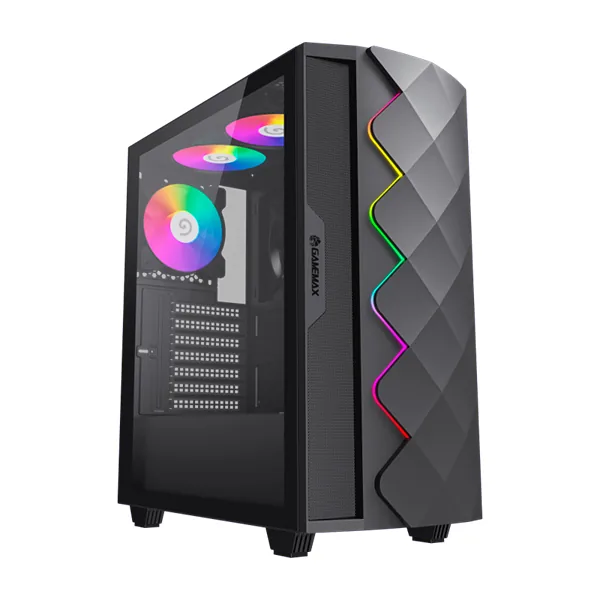 PCTronix – ATX – Diamond black Gabinete Gamer GameMax ATX Diamond Black, Torre ATX Negro - Imagen 1