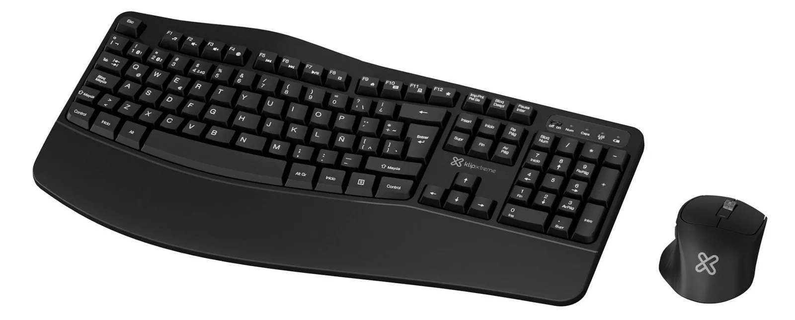 Klip Xtreme – Keyboard and mouse set – Spanish (Latin American) – Wireless – 2.4 GHz / Bluetooth – Black – Ultraergonomic Klip Xtreme - Keyboard and mouse set - Spanish (Latin American) - Wireless - 2.4 GHz / Bluetooth - Black - Ultraergonomic - Imagen 1