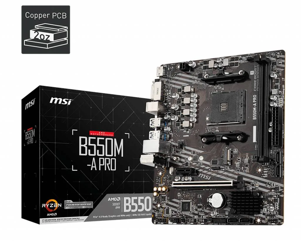 MSI – B550M-A PRO – Motherboard – Micro ATX – Socket AM4 Placa Madre MSI B550M-A PRO Scoket AMD AM4 DDR4 HDMI, DVI-D, LAN Gigabit Micro-ATX - Imagen 1