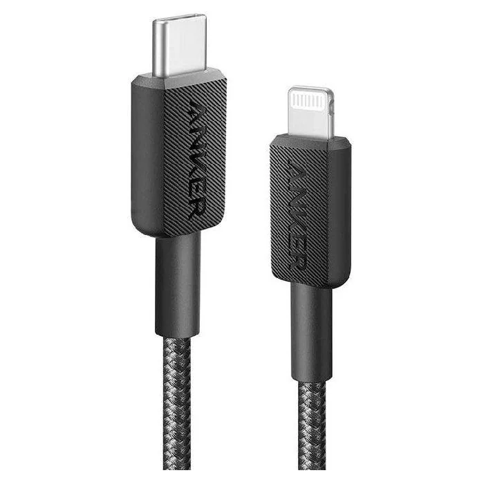 Anker – Charge/Sync cable – 322 USB-C to Lightning Cable ( Cable trenzado Anker 322 PowerLine USB-C a Lightning, 0.9 m, 30W, Color Negro - Imagen 1