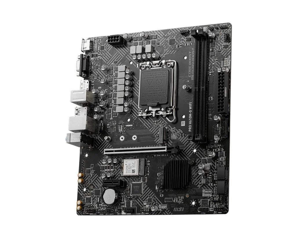 MSI – Motherboard – Pro H610M-G WiFi DDR5 Bulk Placa Madre MSI PRO H610M-G WiFi DDR5, LGA 1700, 2x DDR5, HDMI, DP, Wi-Fi 6E, m-ATX (BULK) - Imagen 1