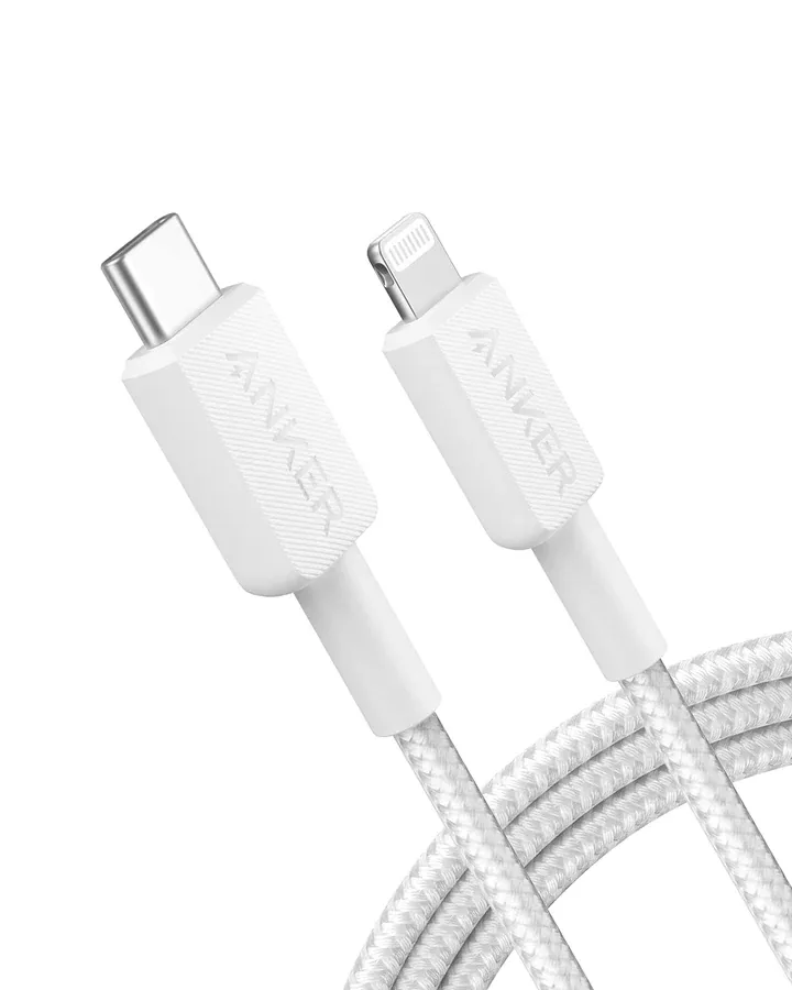 Anker – Charge/Sync cable – 322 USB-C to Lightning Cable 3 Cable tranzado Anker 322 PowerLine USB-C a Lightning, 0.9 m, 60W, Color Blanco - Imagen 1