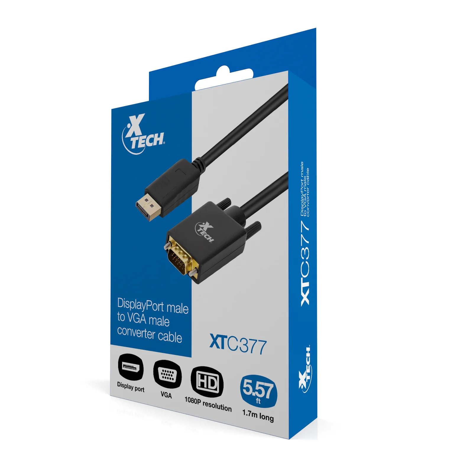 Adaptador con conector DisplayPort™ macho a VGA macho Xtech XTC-377, 32 AWG, 1080p @60HZ