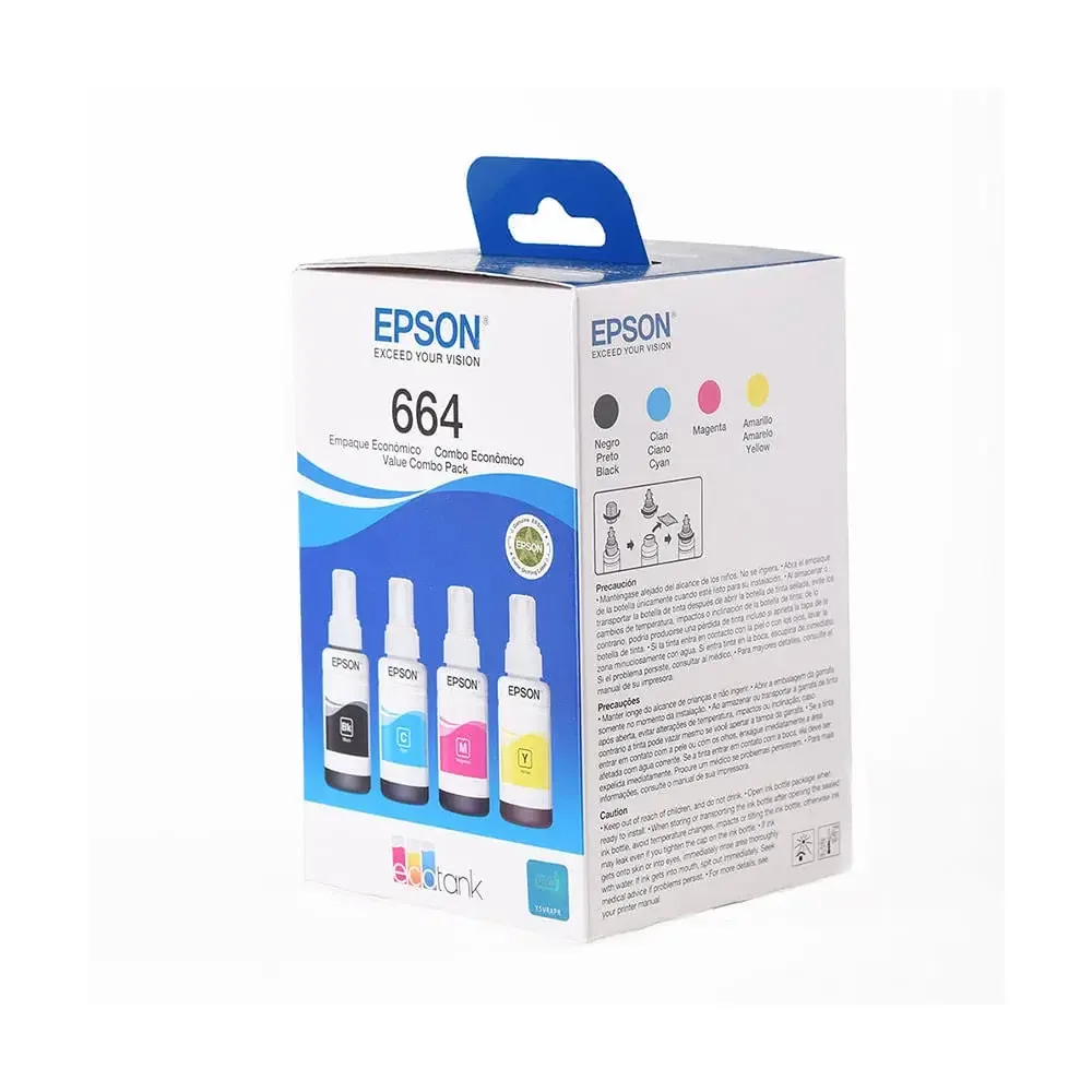 Epson – T664520-4 – Ink tank – Color – Pack full set L120 L Pack 4x Botella de Tinta Epson T664 BCMY, L110 L210 L355 L455 L555 L655, 4000Pág - Imagen 1