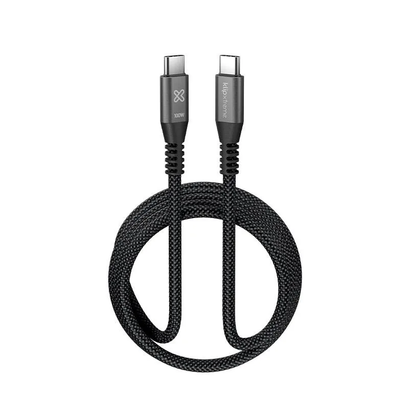 Klip Xtreme – USB cable – 24 pin USB-C – 1.8 m – Black – 100W Braided Fast charging Cable USB-C Klip Xtreme PowerGo 550, 1.8 Metros, USB-C a USB-A, Carga Rapida 100W, Trenzado - Imagen 1