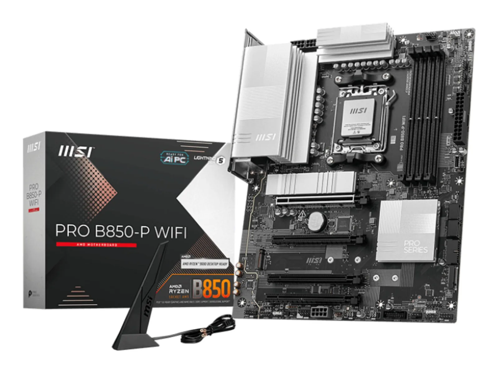 MSI – PRO B850-P WIFI – Motherboard – ATX – Socket AM5 Placa Madre MSI PRO B850-P WIFI AMD AM5, 4xDDR5, 3xM.2(PCIe 5.0 y 4.0), 4xSATA, HDMI, WiFi7, ATX - Imagen 1