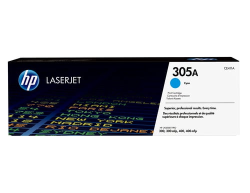 HP 305A – Cián – original – LaserJet – cartucho de tóner (CE411A) – para LaserJet Pro 300 color M351a, 300 color MFP M375nw, 400 color M451, 400 color MFP M475 HP Cartucho de tóner original LaserJet 305A cian - Imagen 1